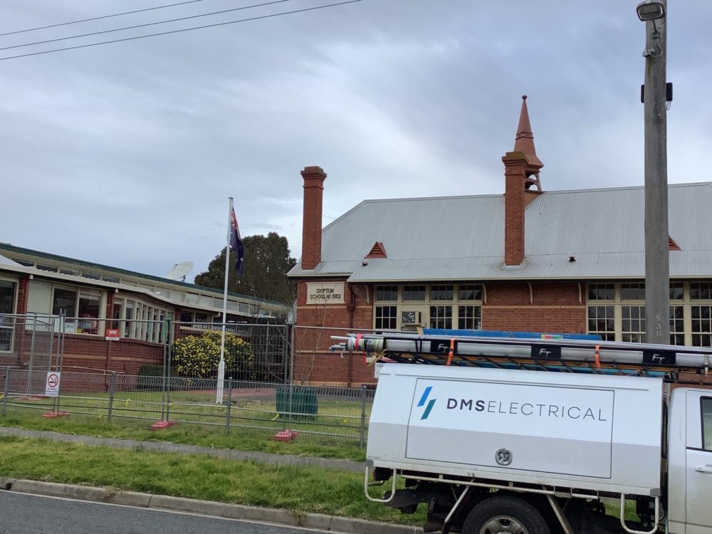 Skipton Primary School - Electrical Upgrade 2- Stage 1 with DMS Electrical car out the front of the school